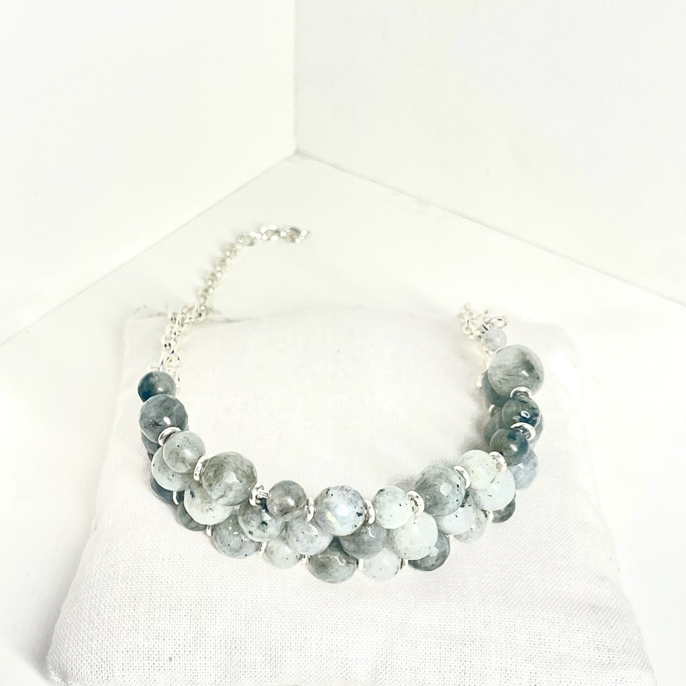 Adjustable Silver And Labradorite Beaded Bracelet - image 3
